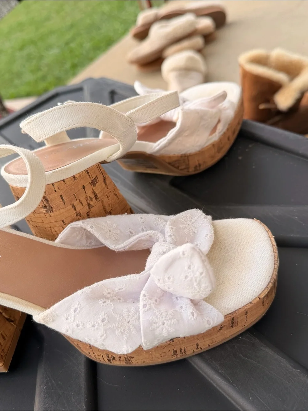 Jellypop White Bow Espadrille Wedge Sandals